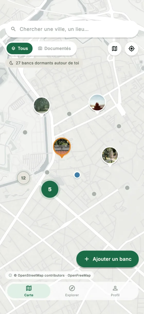 La carte des bancs dans Benchscape