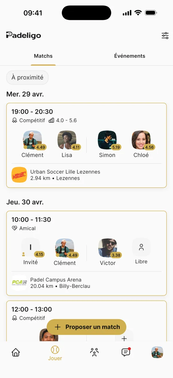 Liste des matchs à proximité dans Padeligo