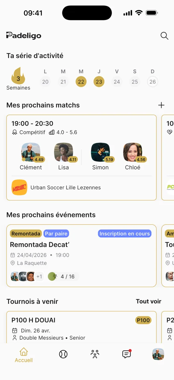 Accueil de Padeligo : série d'activité et prochains matchs