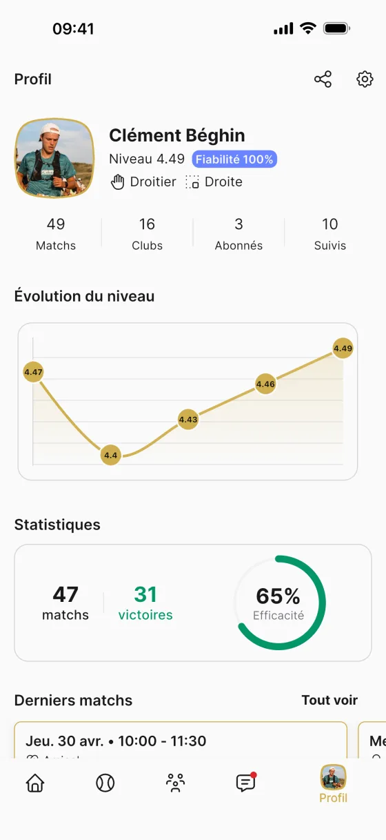 Profil joueur et évolution du niveau dans Padeligo